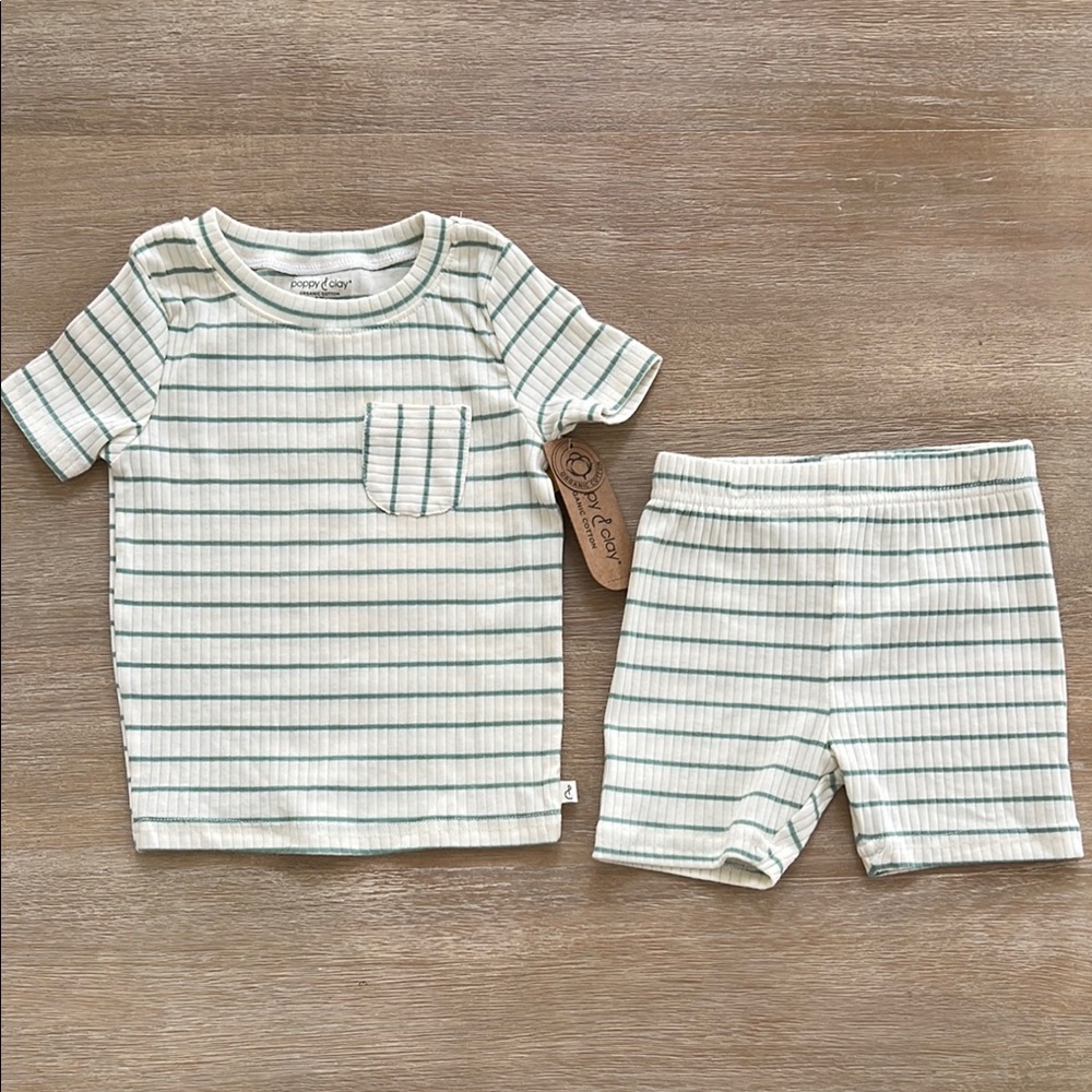 Poppy & Clay Organic Cotton Ribbed Stripe Short Pajama Set 2T 3T